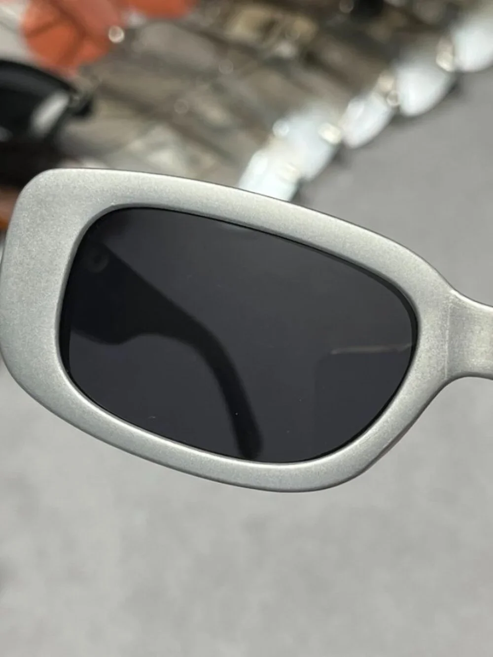 AIRE Ceres Rectangular Sunglasses Matte Silver Gray Frame Black Lenses NWT